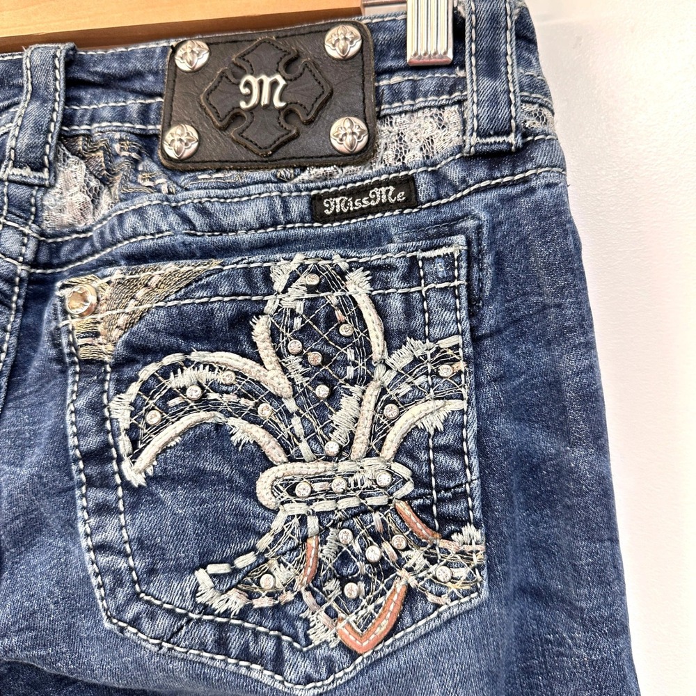 Miss Me Fleur-de-lis Bootcut Embellished Jeans‎ 27/34 Rhinestone Y2K Western